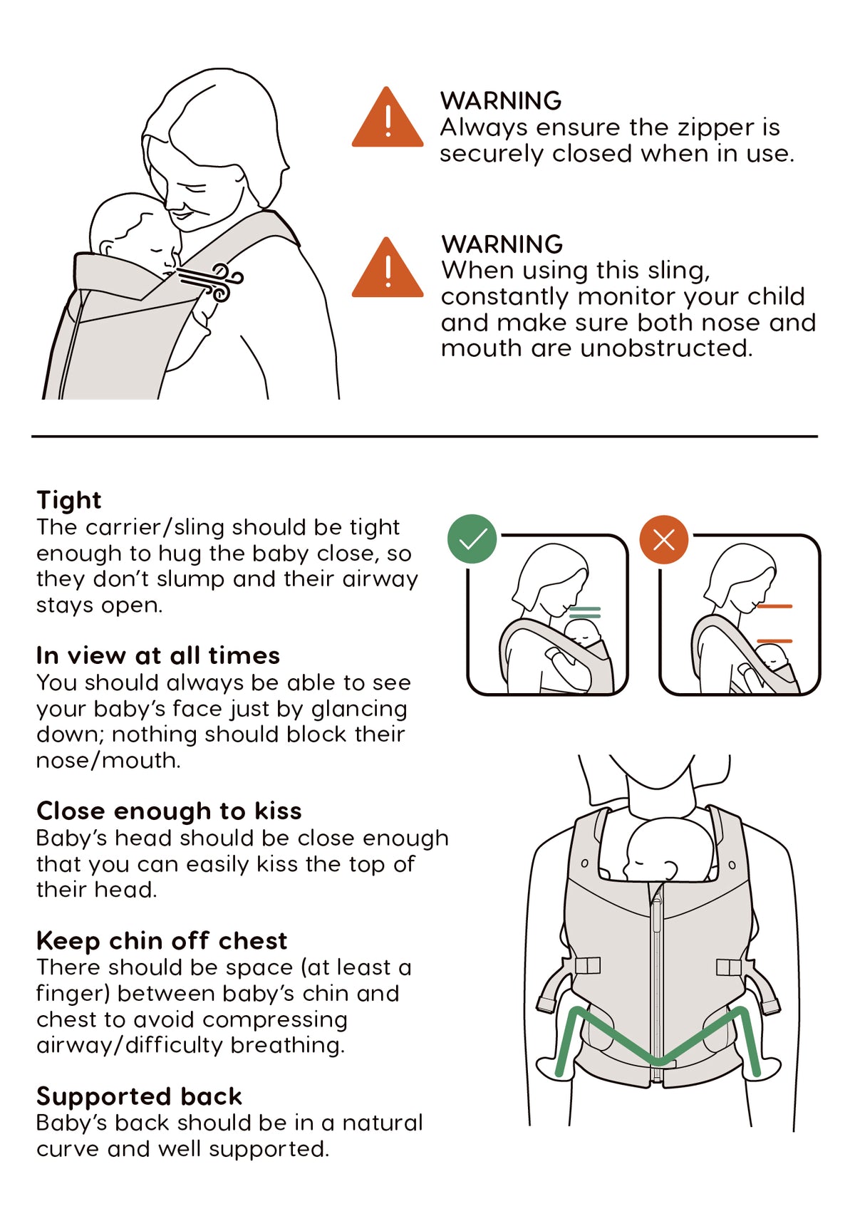 HUDDLE - Zip on baby carrier - Specifications